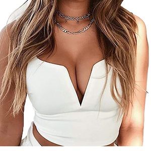 Women Sexy Deep V Neck Sleeveless Crop Top
